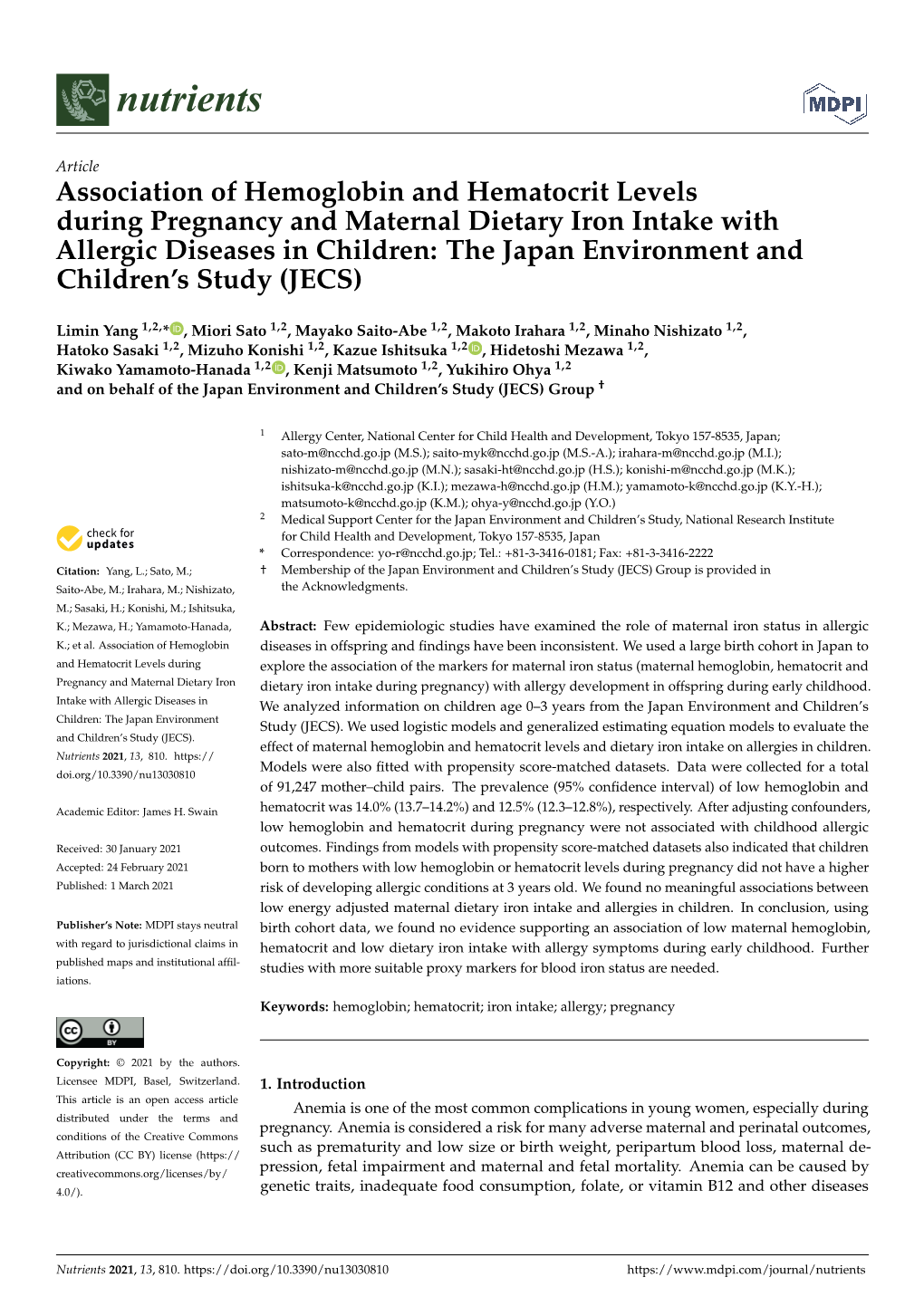 Association of Hemoglobin and Hematocrit Levelsduring Pregnancy