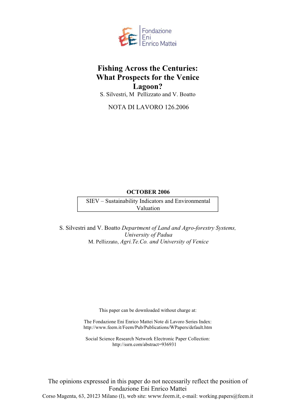 Fishing Across the Centuries: What Prospects for the Venice Lagoon? S