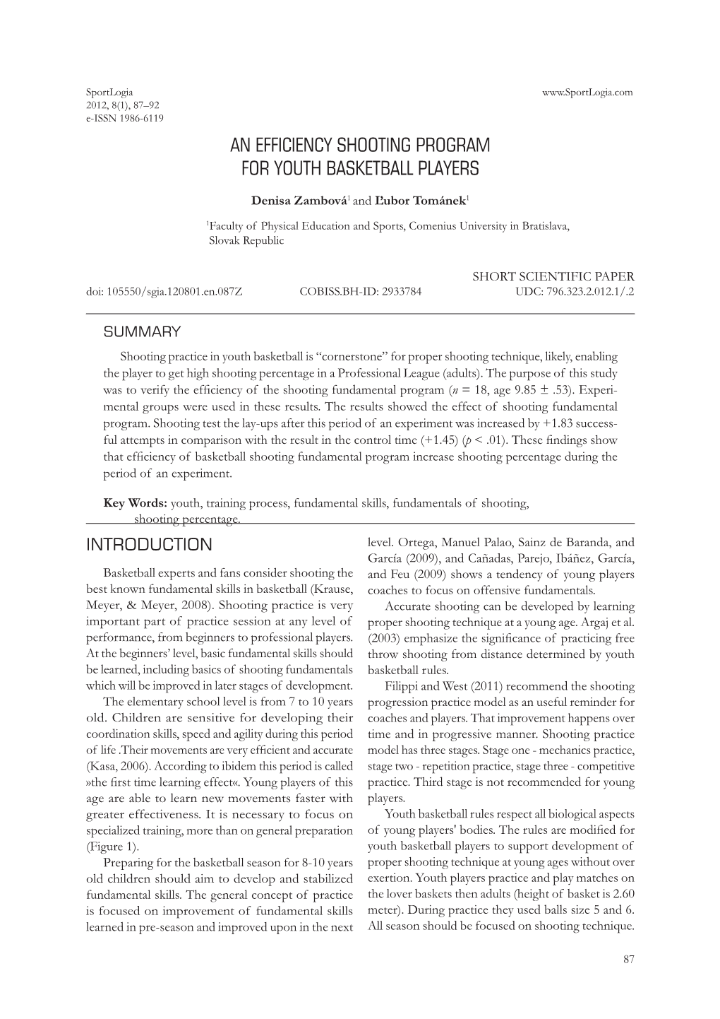 An Efficiency Shooting Program for Youth Basketball Players