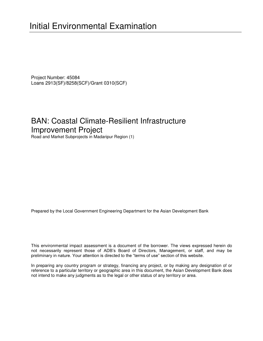 BAN: Coastal Climate-Resilient Infrastructure Improvement Project Road and Market Subprojects in Madaripur Region (1)