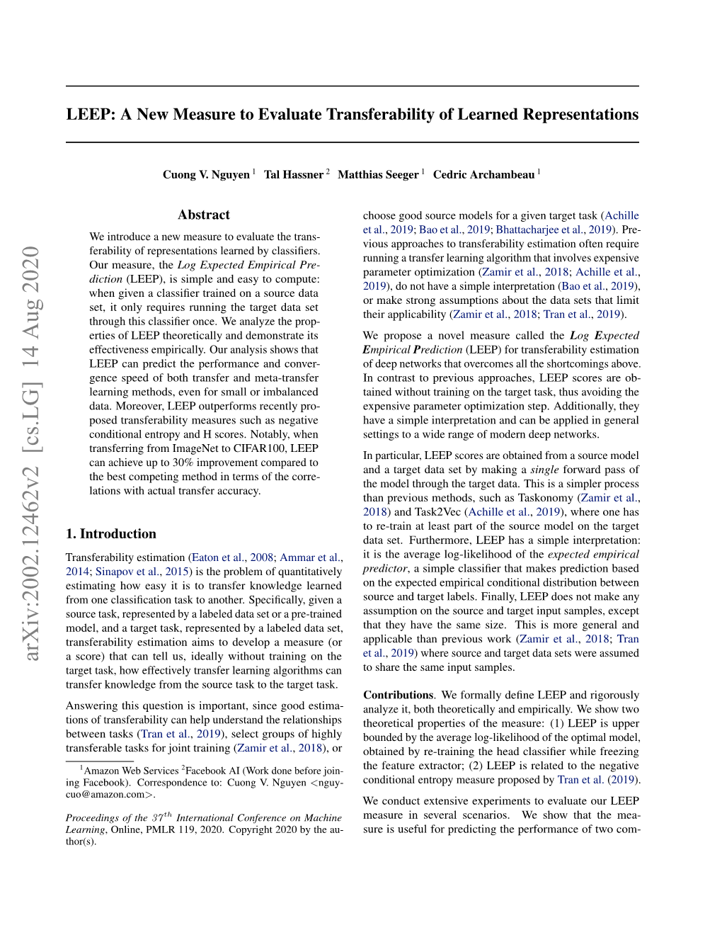 LEEP: a New Measure to Evaluate Transferability of Learned Representations