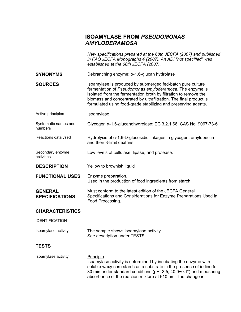 Isoamylase from Pseudomonas Amyloderamosa