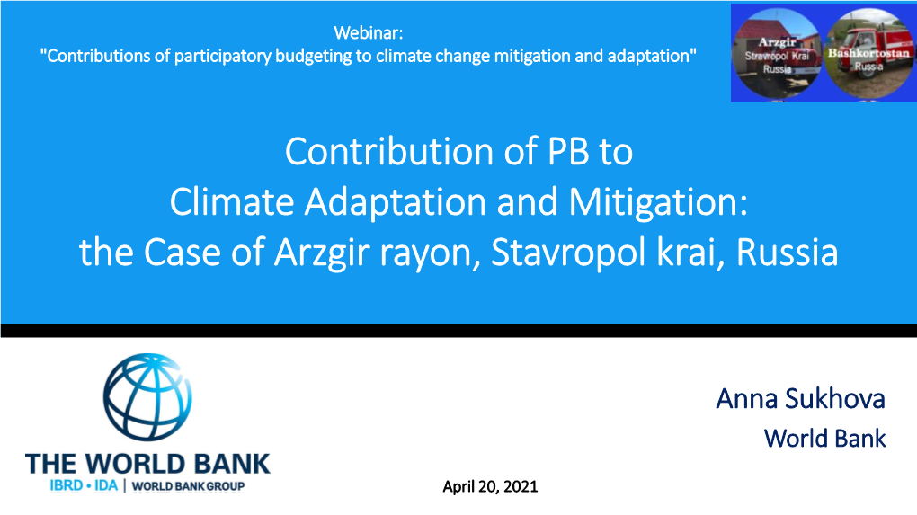 Contribution of PB to Climate Adaptation and Mitigation: the Case of Arzgir Rayon, Stavropol Krai, Russia