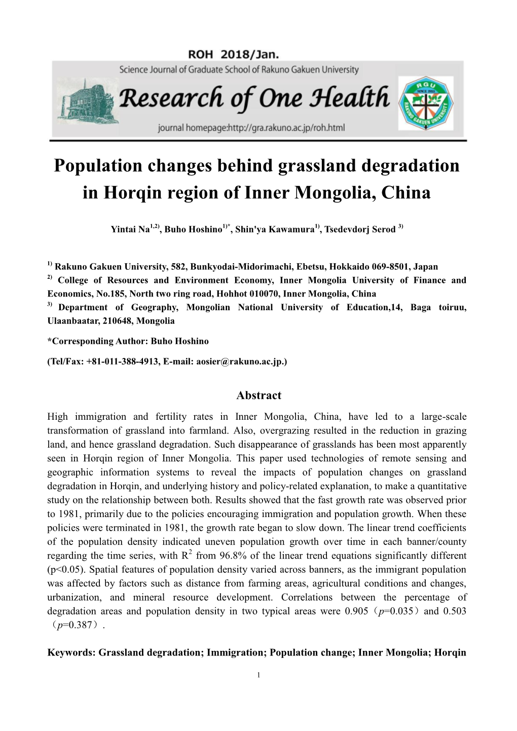 Population Changes Behind Grassland Degradation in Horqin Region of Inner Mongolia, China