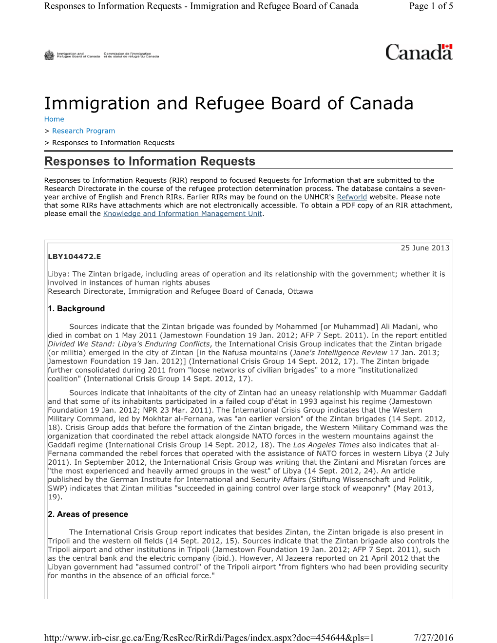 Immigration and Refugee Board of Canada Page 1 of 5