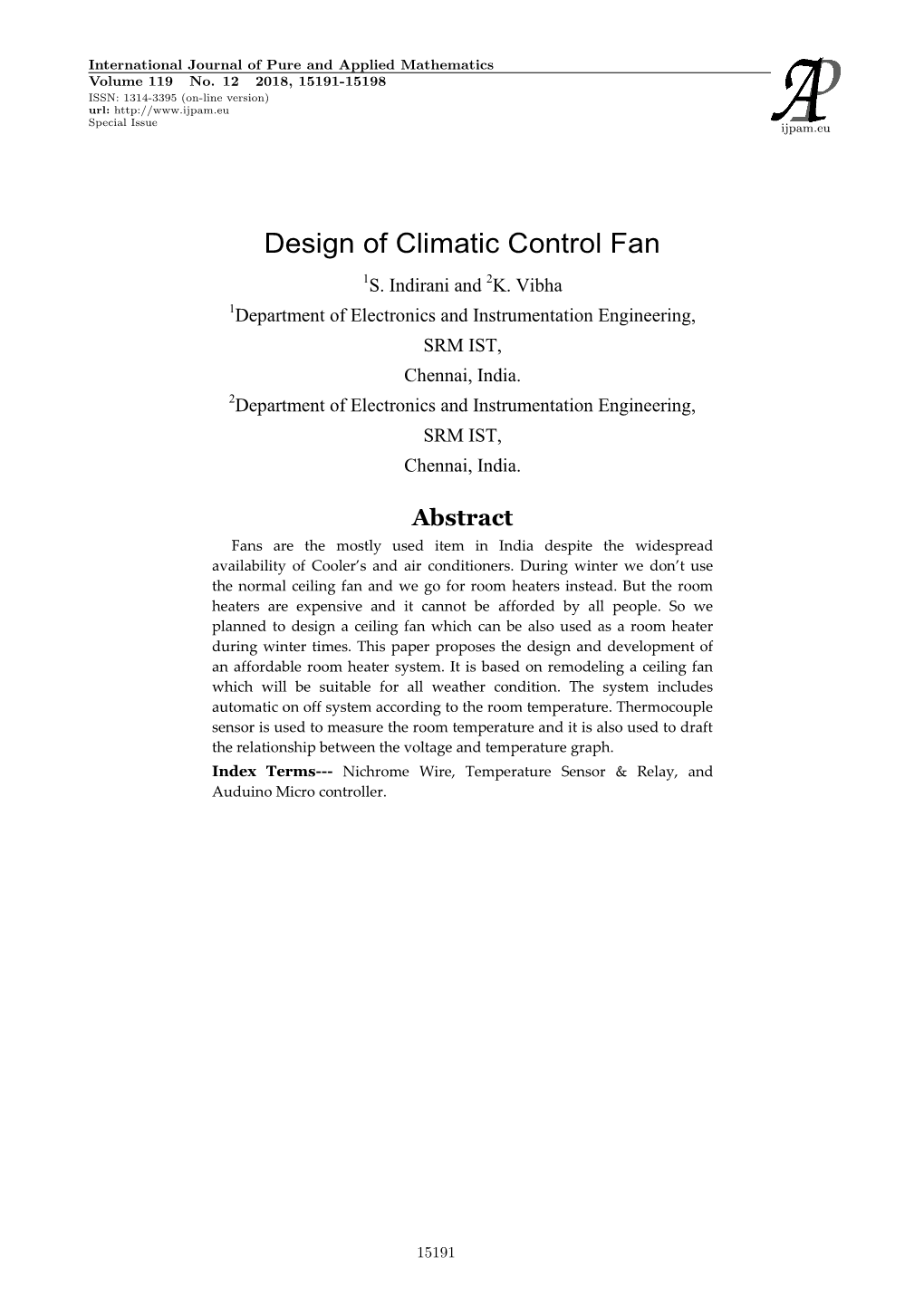 Design of Climatic Control Fan 1S