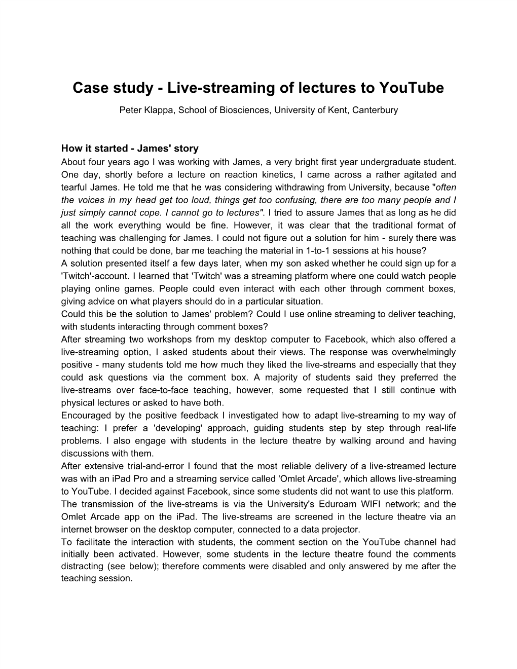 Case Study - Live-Streaming of Lectures to Youtube