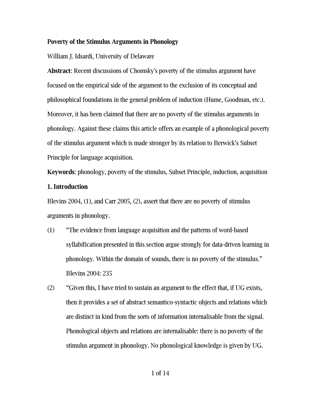 Poverty of the Stimulus Arguments in Phonology