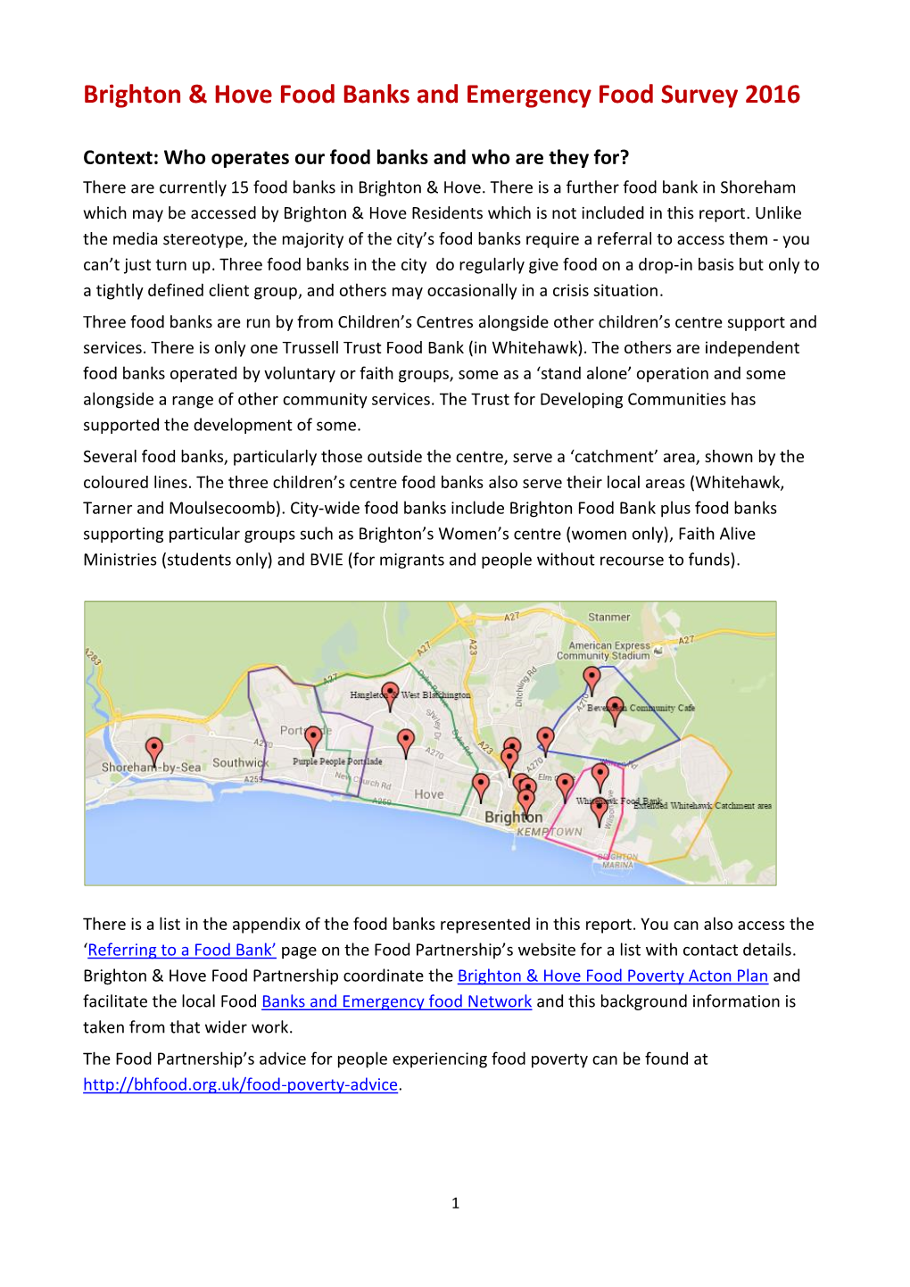 Brighton & Hove Food Banks and Emergency Food Survey 2016