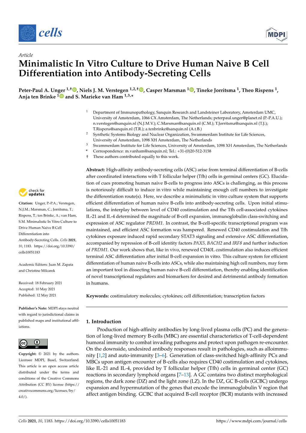 Minimalistic in Vitro Culture to Drive Human Naive B Cell Differentiation Into Antibody-Secreting Cells