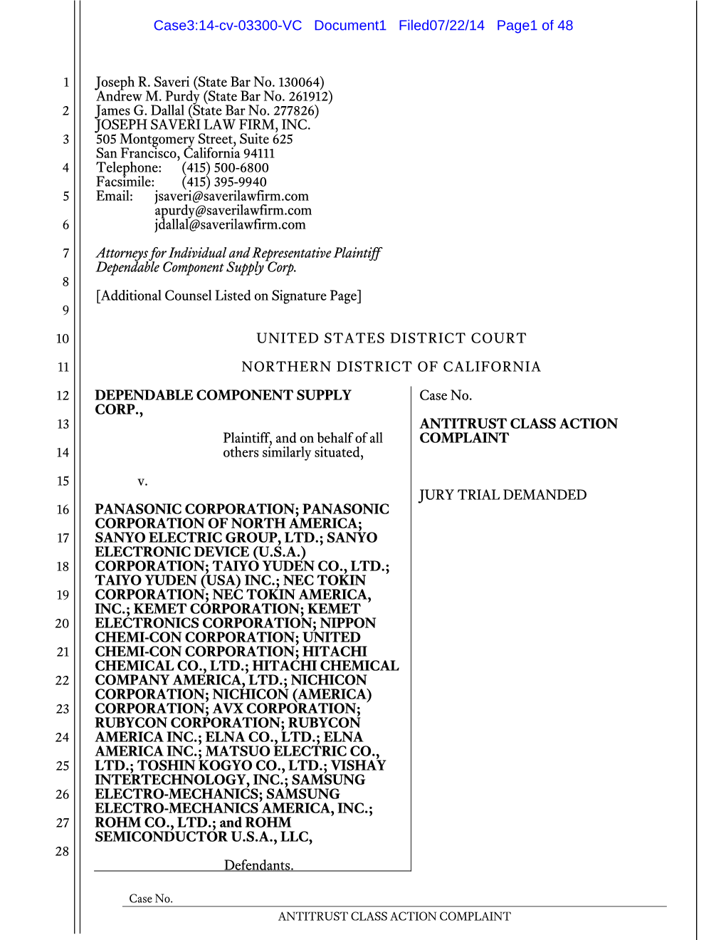 Dependable Component Supply Corp. V. Panasonic Corp