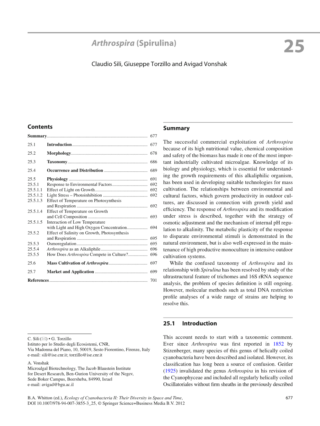 Arthrospira (Spirulina) 2 5 Claudio Sili , Giuseppe Torzillo and Avigad Vonshak