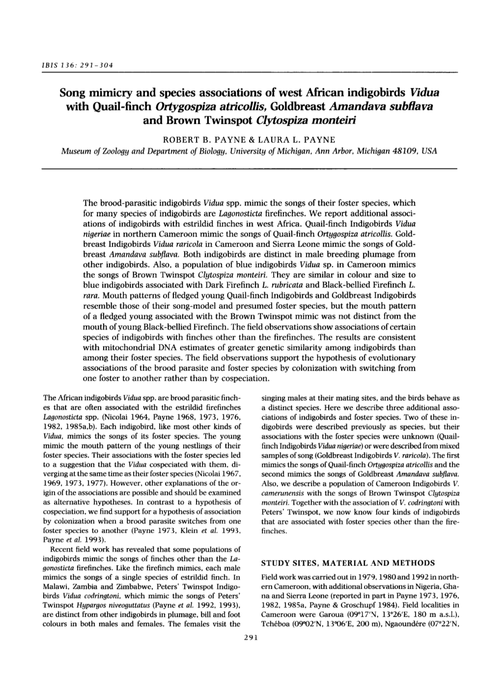 Song Mimicry and Species Associations of West African