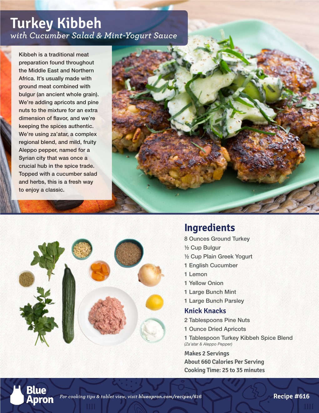 Turkey Kibbeh with Cucumber Salad & Mint-Yogurt Sauce