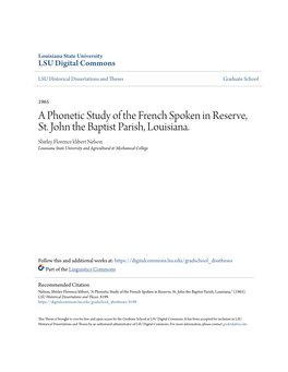 A Phonetic Study of the French Spoken in Reserve, St. John the Baptist Parish, Louisiana