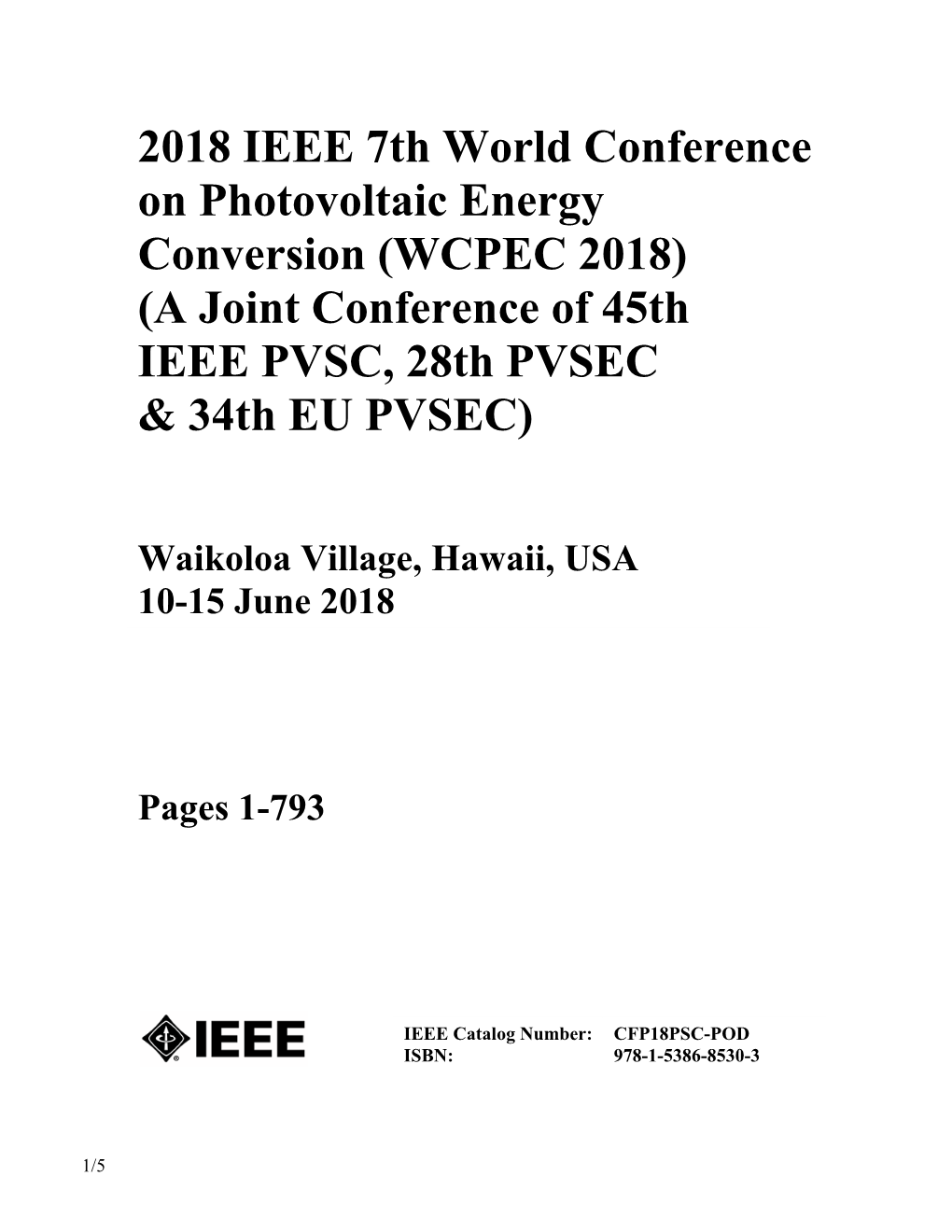 WCPEC 2018) (A Joint Conference of 45Th IEEE PVSC, 28Th PVSEC & 34Th EU PVSEC