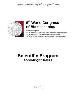 Scientific Program According to Tracks