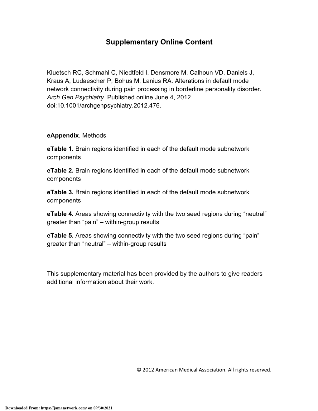 Alterations in Default Mode Network Connectivity During Pain Processing in Borderline Personality Disorder