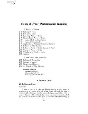 Points of Order; Parliamentary Inquiries