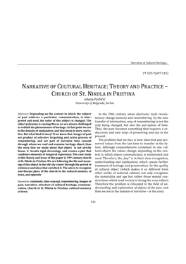Narrative of Cultural Heritage:Theory and Practice – Church of St.Nikola In