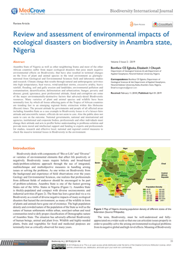 Review and Assessment of Environmental Impacts of Ecological Disasters on Biodiversity in Anambra State, Nigeria