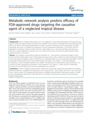 Metabolic Network Analysis Predicts Efficacy of FDA-Approved Drugs