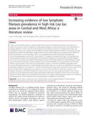 Increasing Evidence of Low Lymphatic Filariasis Prevalence in High Risk Loa Loa Areas in Central and West Africa: a Literature Review Louise A