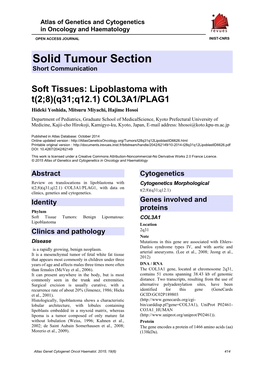 Solid Tumour Section Short Communication