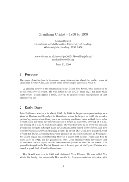 Grantham Cricket - 1850 to 1950