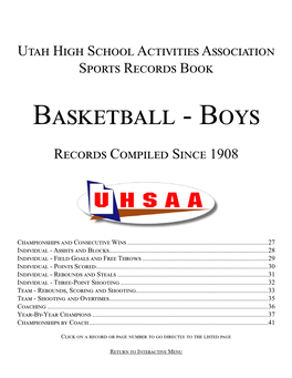 Utah High School Activities Association Sports Records Book Basketball - Boys