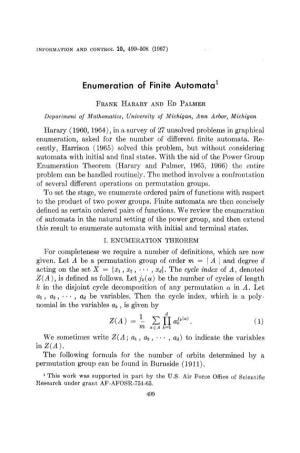 Enumeration of Finite Automata 1 Z(A) = 1