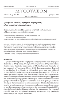 &lt;I&gt;Syncephalis Clavata&lt;/I&gt; (&lt;I&gt;Zoopagales, Zygomycetes&lt;/I&gt;)