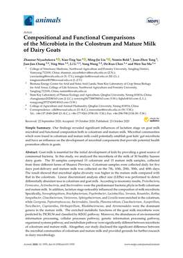 Compositional and Functional Comparisons of the Microbiota in the Colostrum and Mature Milk of Dairy Goats