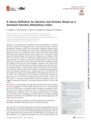 A Genus Definition for Bacteria and Archaea Based on a Standard