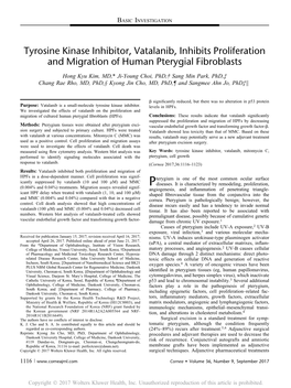 Tyrosine Kinase Inhibitor, Vatalanib, Inhibits Proliferation and Migration of Human Pterygial Fibroblasts