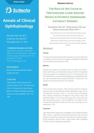 The Role of Iris Color in Femtosecond Laser-Induced Miosis in Patients Undergoing Annals of Clinical Cataract Surgery