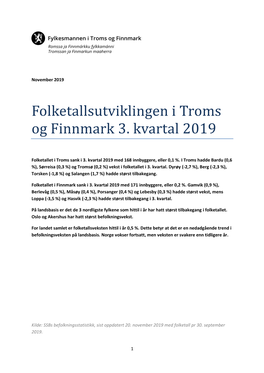 Folketallsutviklingen I Troms Og Finnmark 3. Kvartal 2019