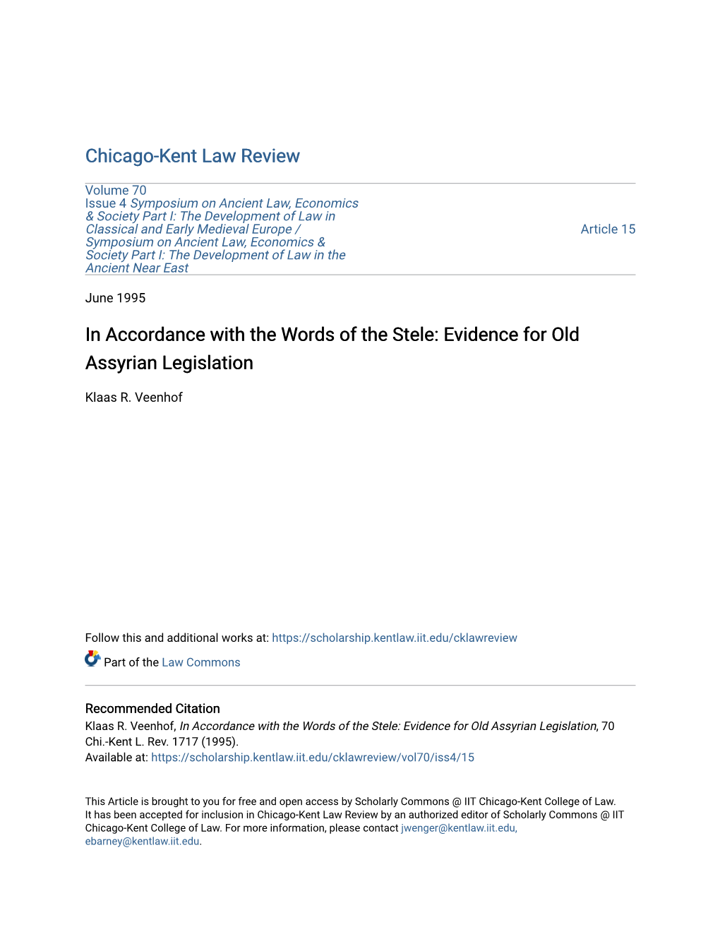 In Accordance with the Words of the Stele: Evidence for Old Assyrian Legislation