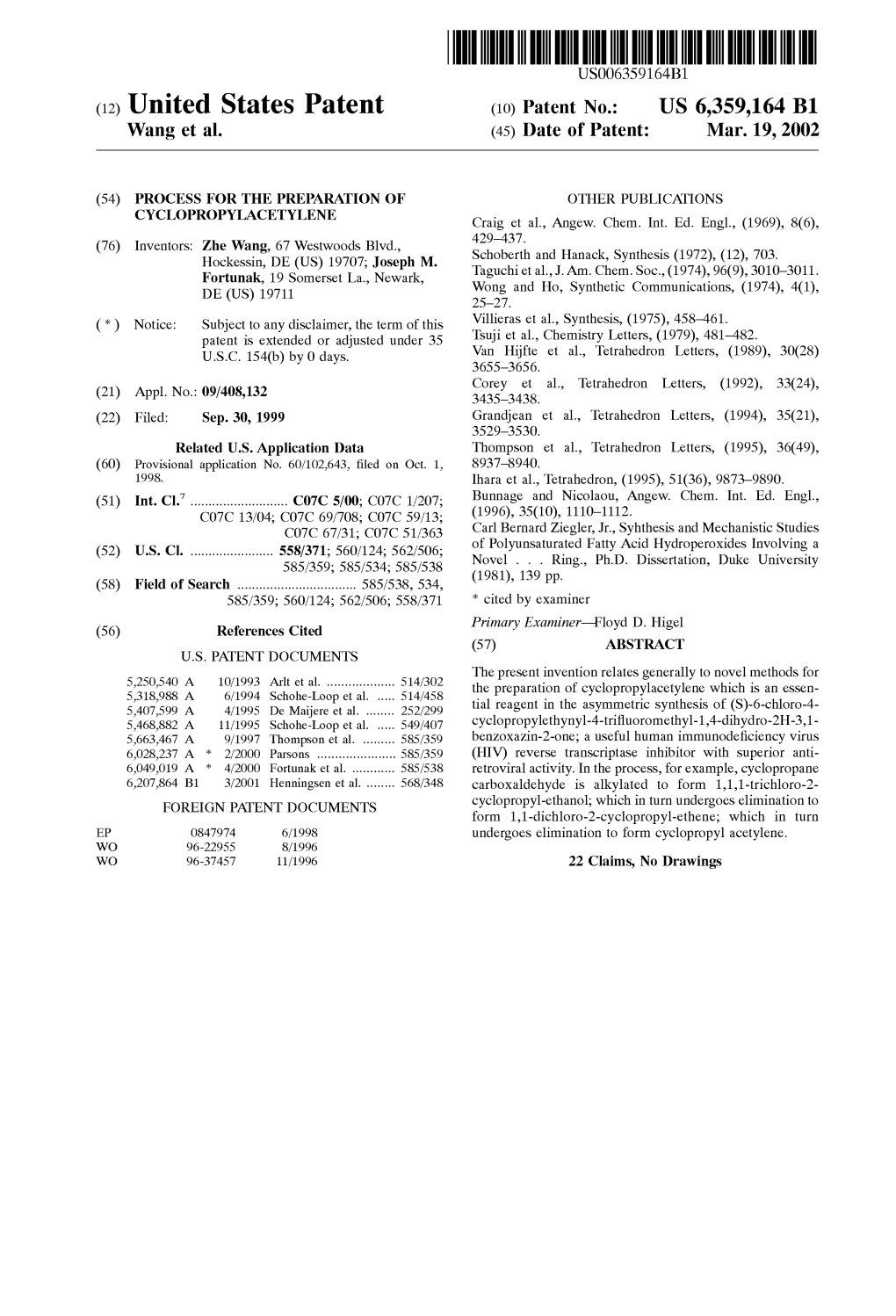 (12) United States Patent (10) Patent No.: US 6,359,164 B1 Wang Et Al