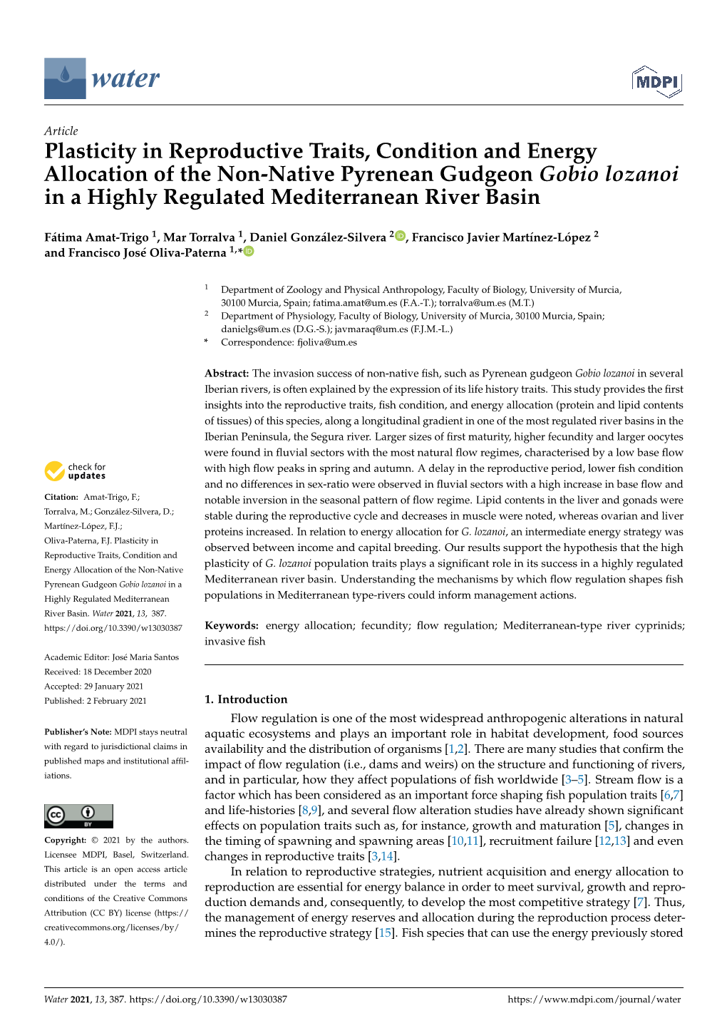 Plasticity in Reproductive Traits, Condition and Energy Allocation of the Non-Native Pyrenean Gudgeon Gobio Lozanoi in a Highly Regulated Mediterranean River Basin