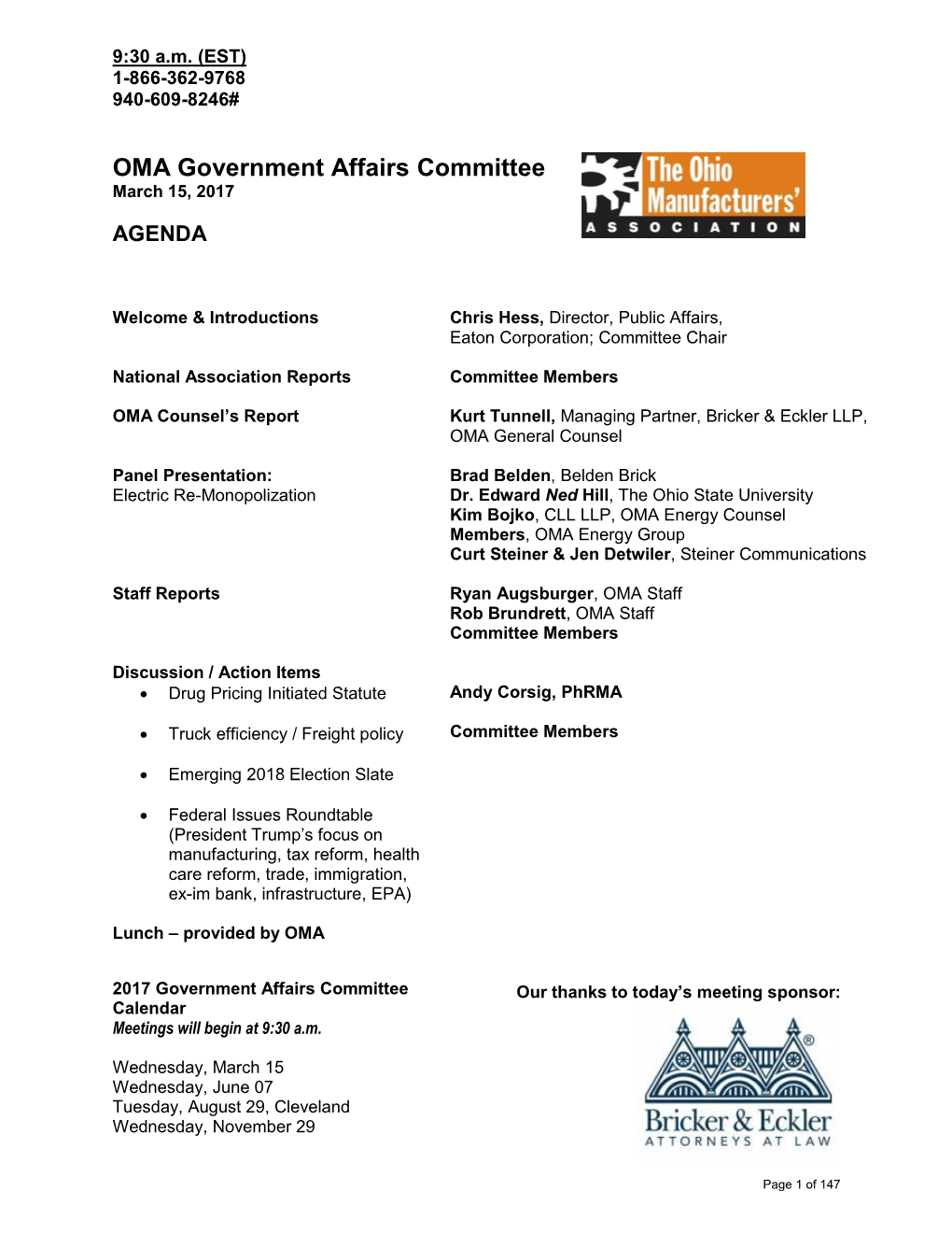 OMA Government Affairs Committee Meeting Materials