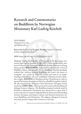Research and Commentaries on Buddhism by Norwegian Missionary Karl Ludvig Reichelt