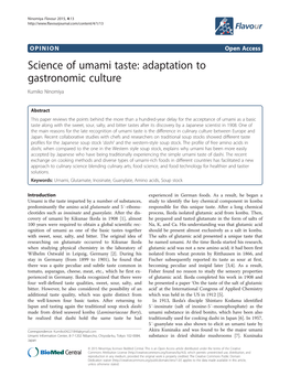 Science of Umami Taste: Adaptation to Gastronomic Culture Kumiko Ninomiya