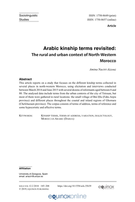 Arabic Kinship Terms Revisited: the Rural and Urban Context of North-Western Morocco
