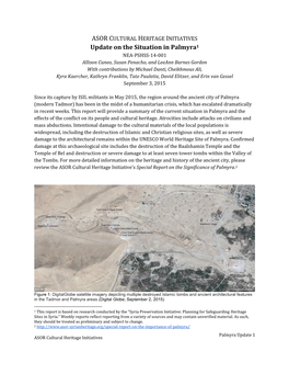 Report Will Provide a Summary of the Current Situation in Palmyra and the Effects of the Conflict on Its People and Cultural Heritage