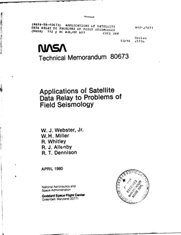 Applications of Satellite Data Relay to Problems of Field Seismology '