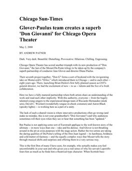 Chicago Sun-Times Glover-Paulus Team Creates a Superb 'Don Giovanni' for Chicago Opera Theater