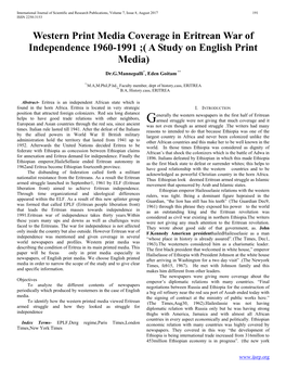 Western Print Media Coverage in Eritrean War of Independence 1960-1991 ;( a Study on English Print Media)