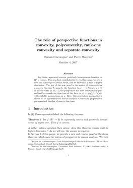 The Role of Perspective Functions in Convexity, Polyconvexity, Rank-One Convexity and Separate Convexity