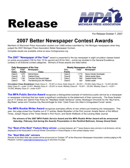 Release for Release October 7, 2007